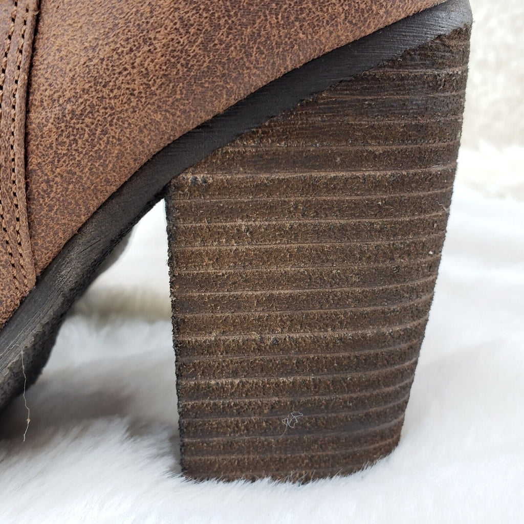 Brush Up Hobo Fold Over Boot Tan Distressed Look Block Heels - Totally Wicked Footwear