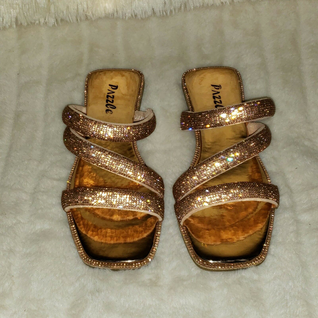 Sparkle Triple Padded Strap Slip On Rose Gold Rhinestone Sandals - Totally Wicked Footwear
