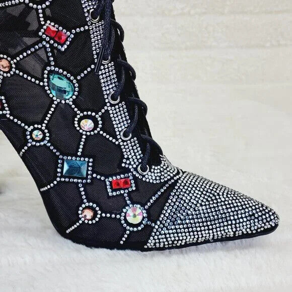Diamond Envy Mesh Lace up High Heel Azalea Wang Ankle Boots - Totally Wicked Footwear