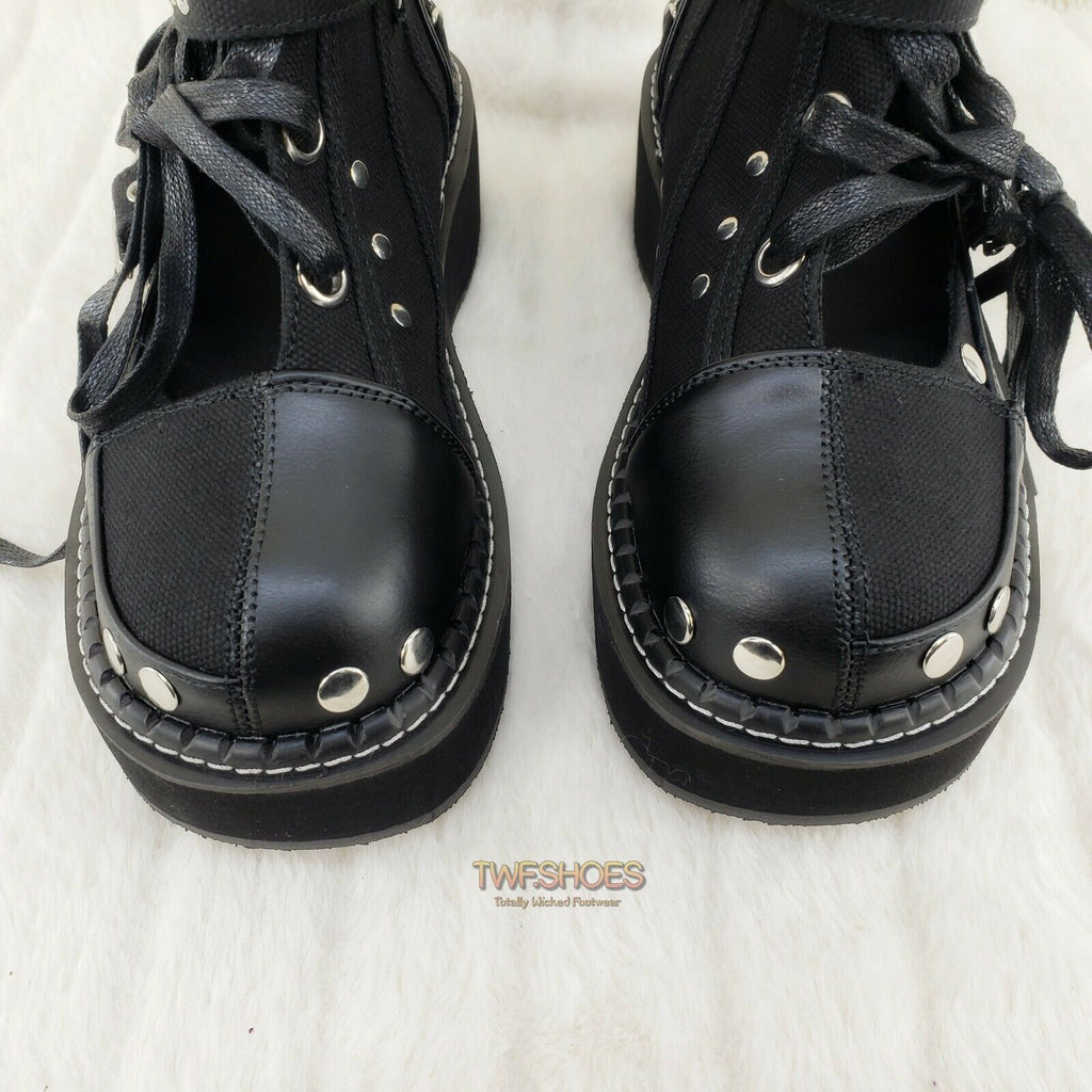 Emily 317 Black Matte Canvas Platform Cut Out Ankle Boot 6-12 NY RESTOCKED - Totally Wicked Footwear