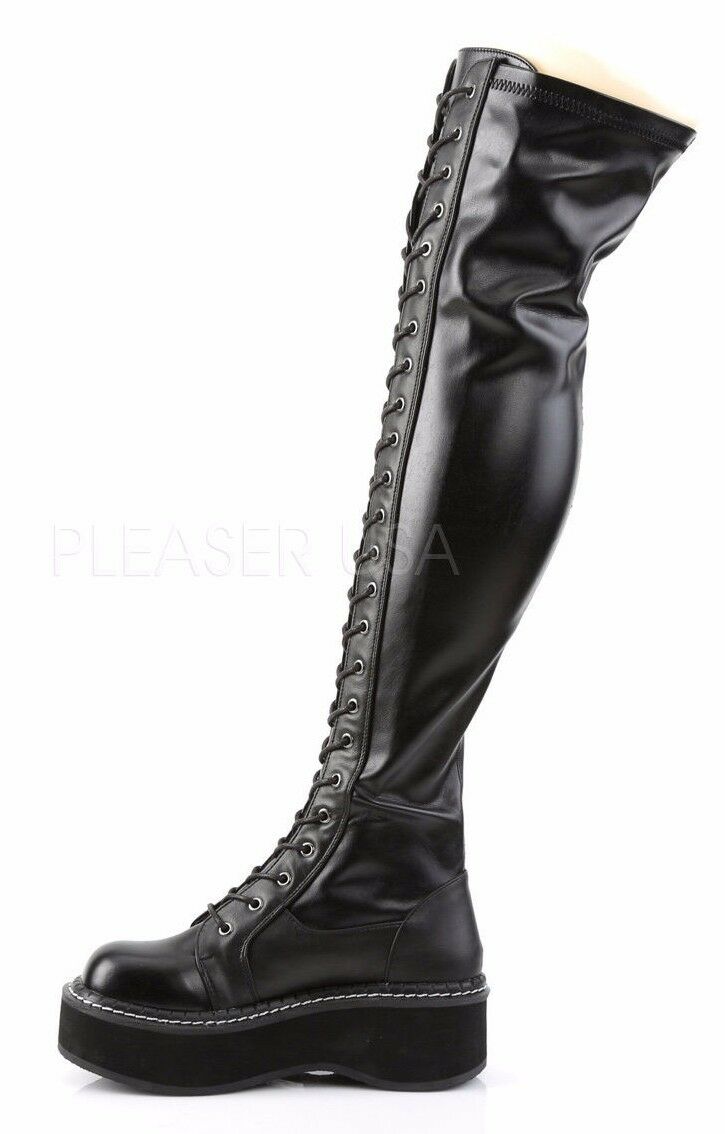 Emily 375 Matte Black Lace Up 2" Platform Goth Punk OTK Thigh Boots US Sizes NY - Totally Wicked Footwear