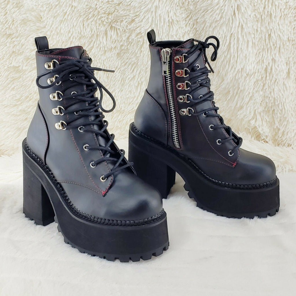 Assault 100 Gothic Punk Heel Cleat Platform Red Stitch Ankle Boot NY - Totally Wicked Footwear