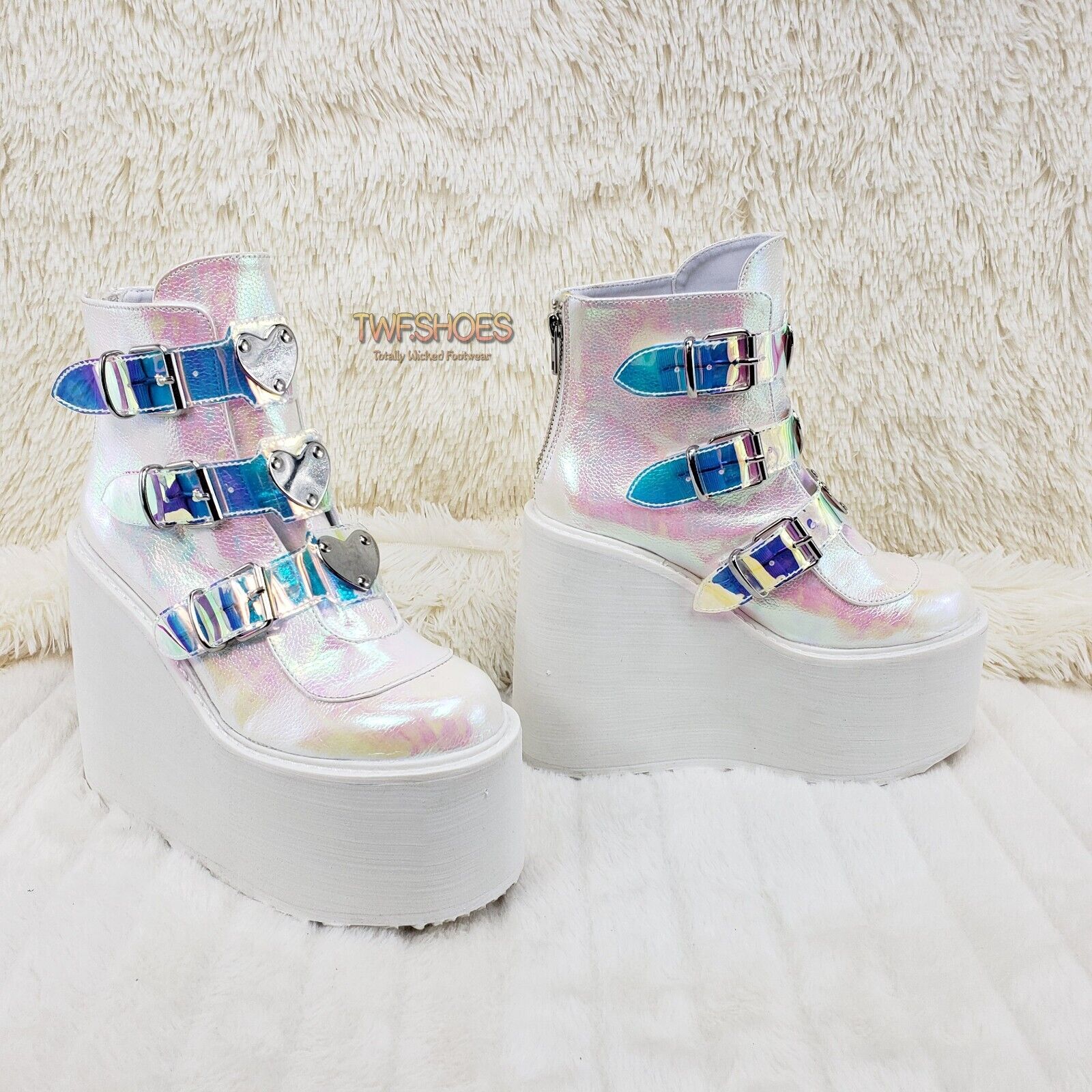 Swing 105 White Pearl Colorful Effects Ankle Boot 5.5" Platform NY DEMONIA - Totally Wicked Footwear