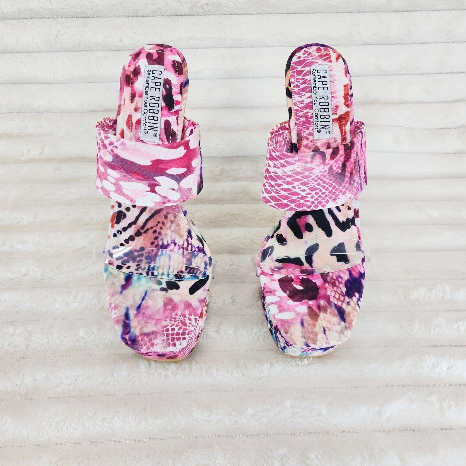 Razz Slip On High Heel Clogs Mules Slides Multi Color Print Gold Tone Stiletto - Totally Wicked Footwear