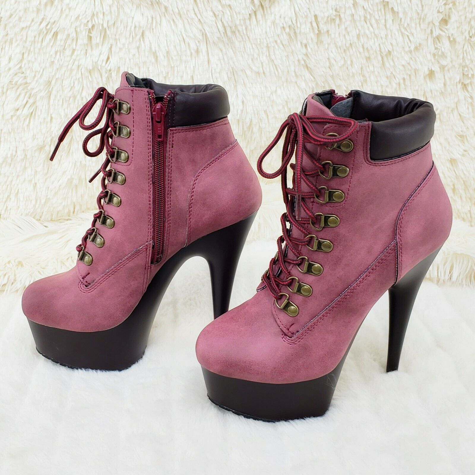 Delight 600tl Wine Nubuck Work Style 6" High Heel Ankle Boots US Size NY - Totally Wicked Footwear