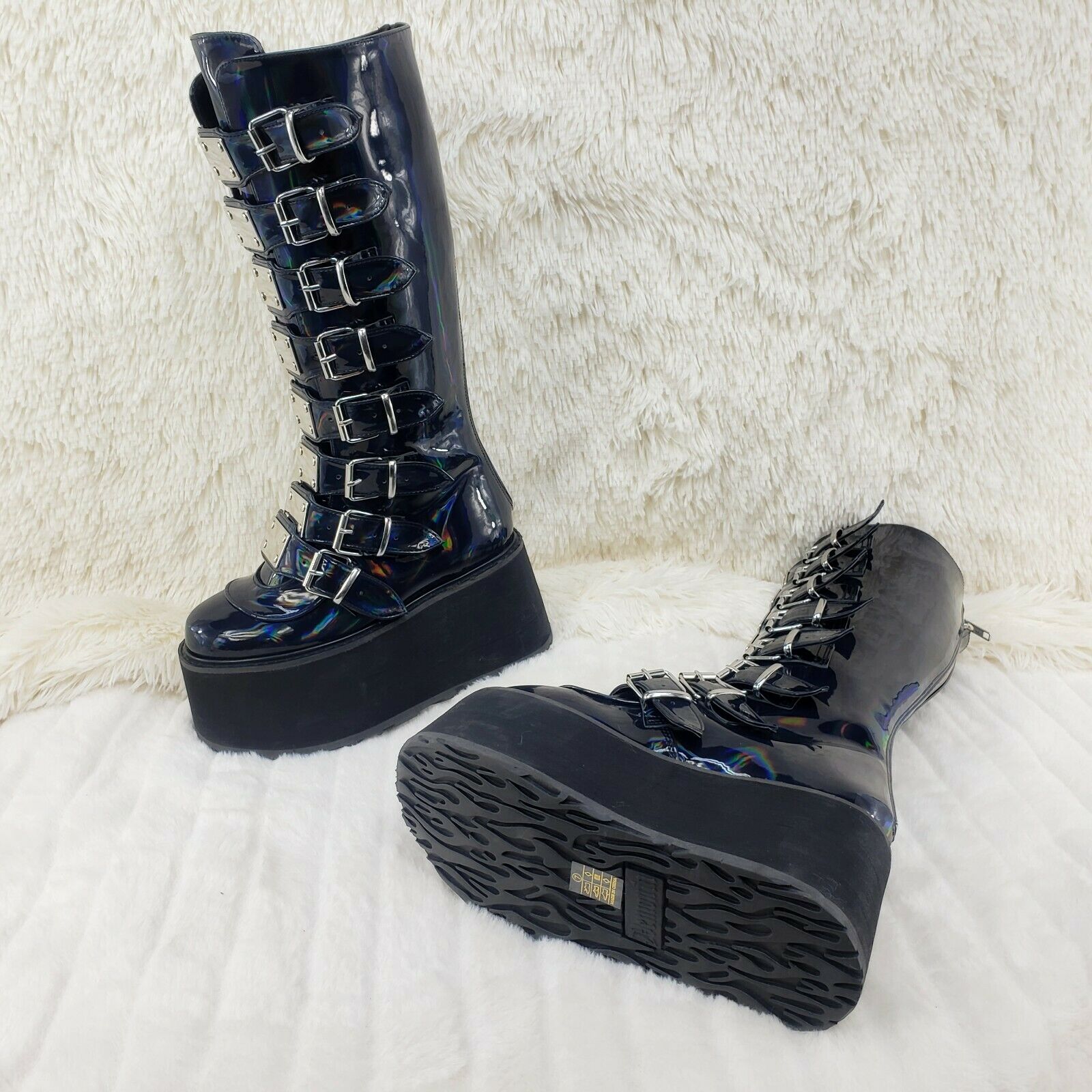Damned 318 Multi Strap Goth Punk 3.5" Platform Boot Black Patent Restocked NY - Totally Wicked Footwear