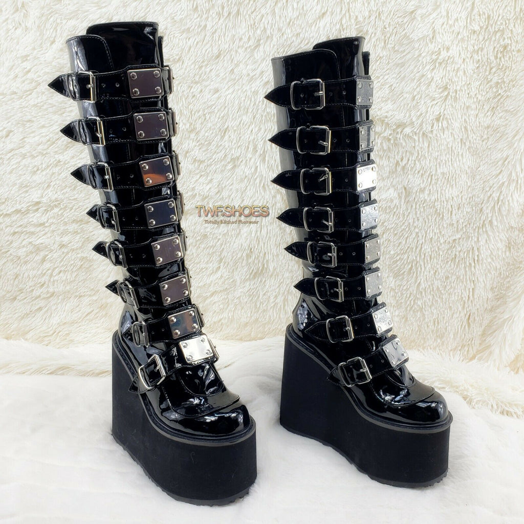 Swing 815WC Black Patent Wide Calf Goth Punk Rave Knee Boot 5.5" Platform NY - Totally Wicked Footwear