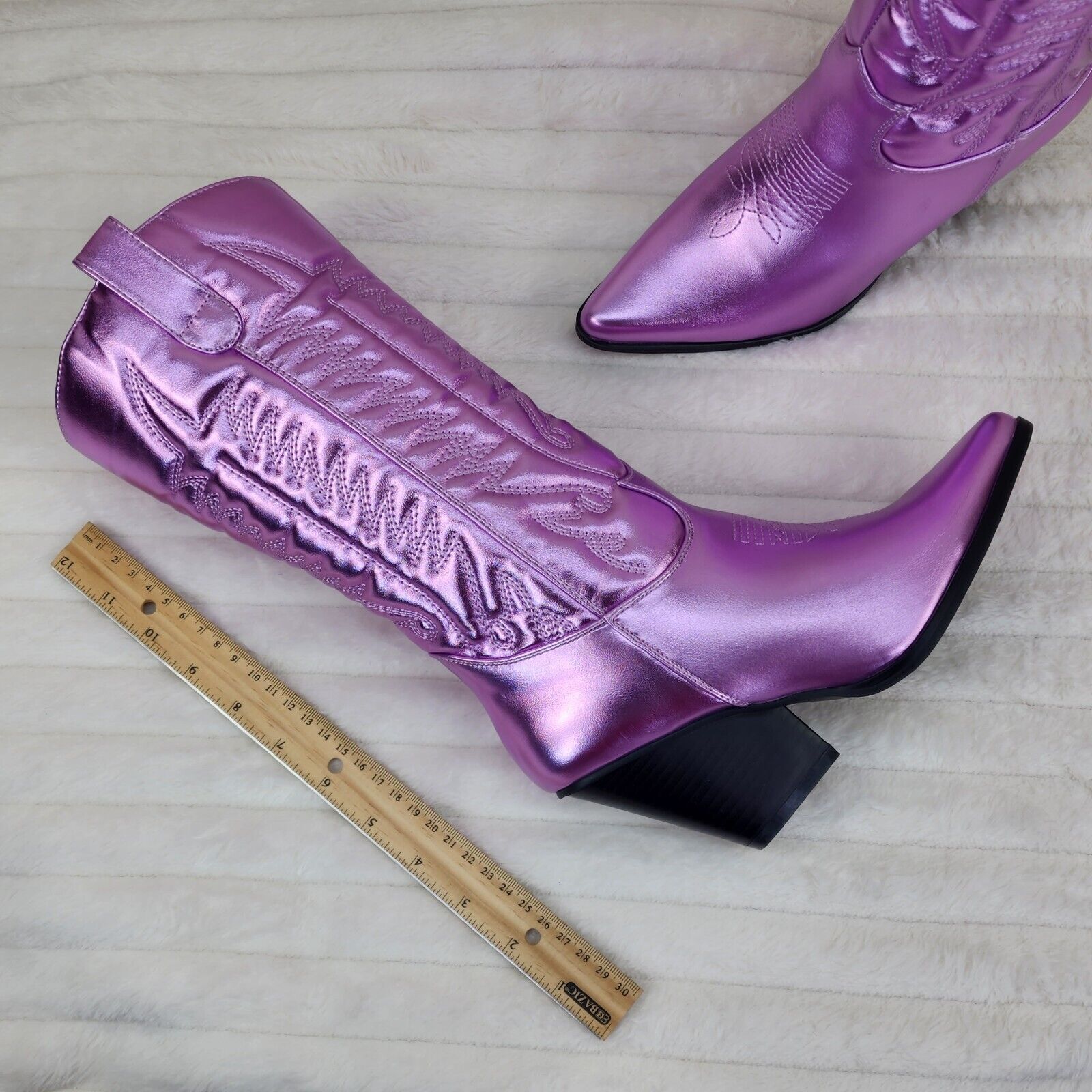 Disco Cowgirl Metallic Lilac Purple Cowboy Knee Boots Western Block Heels US - Totally Wicked Footwear