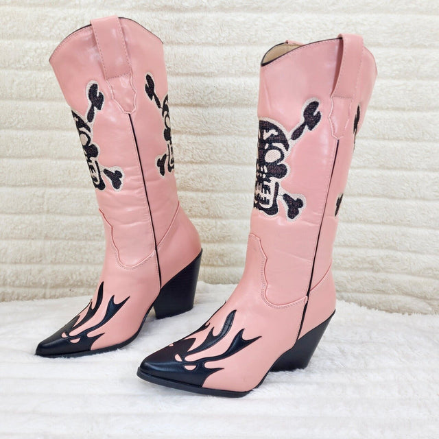 Ghost Rider Embroidered Skull & Bones Cowboy Western Cowgirl Boots New - Totally Wicked Footwear
