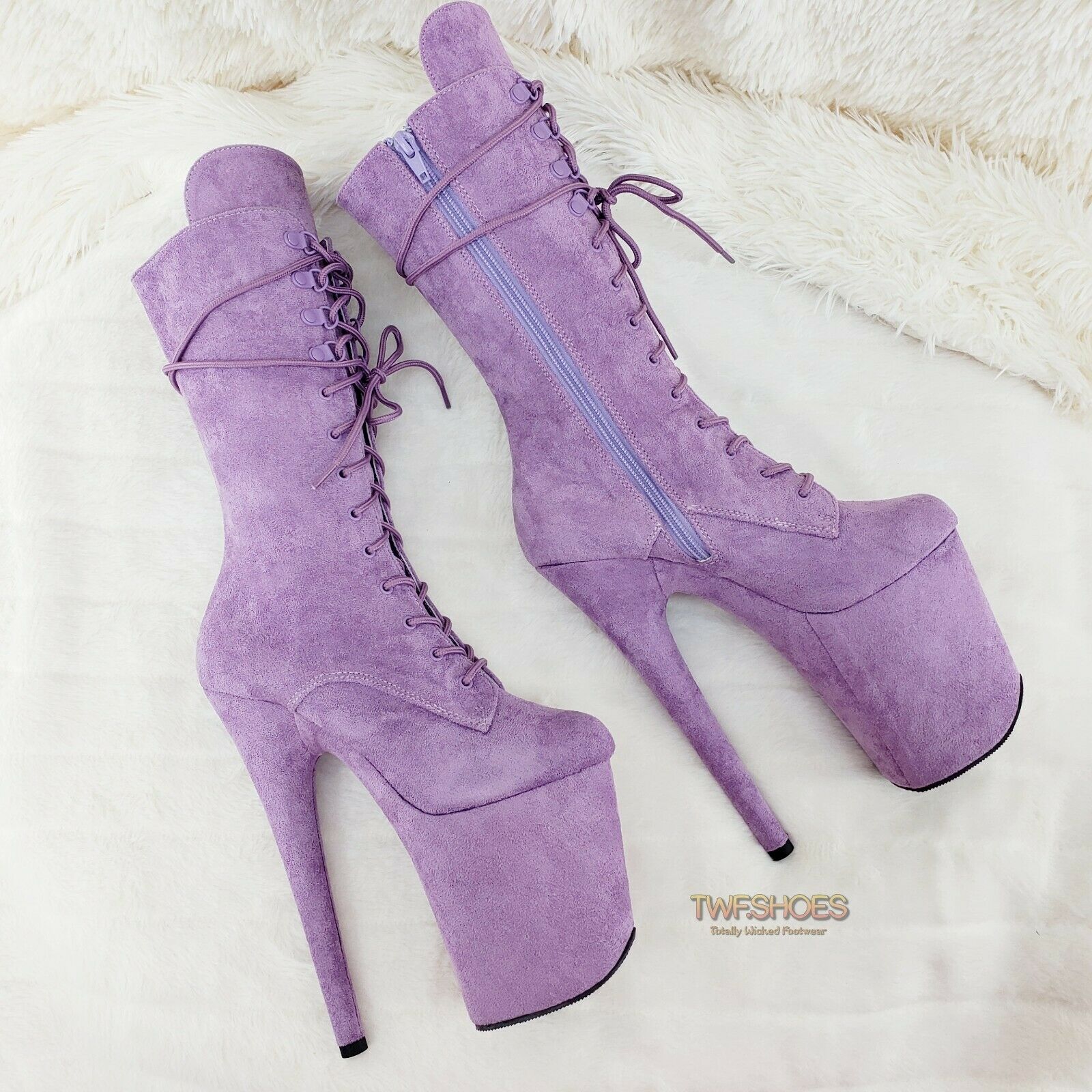 Flamingo 1050FS Lilac Purple V-Suede 8" Heel Platform Mid Calf Boots US 6-12 NY - Totally Wicked Footwear
