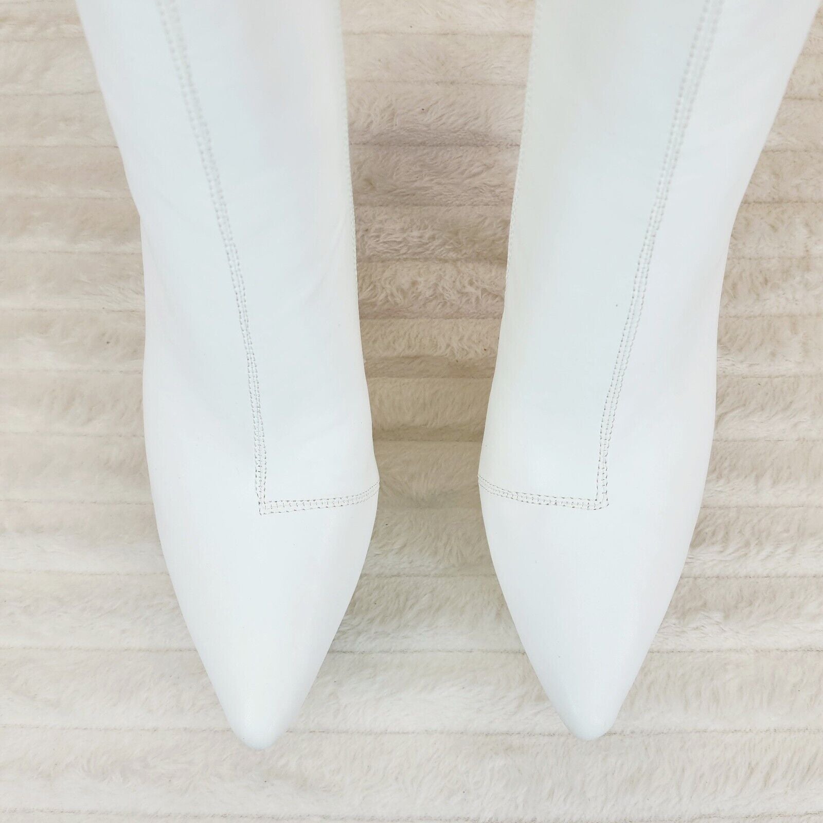 Kinder Pointy Toe Platform Stiletto Heel Ankle Boots Bright White Stretch - Totally Wicked Footwear