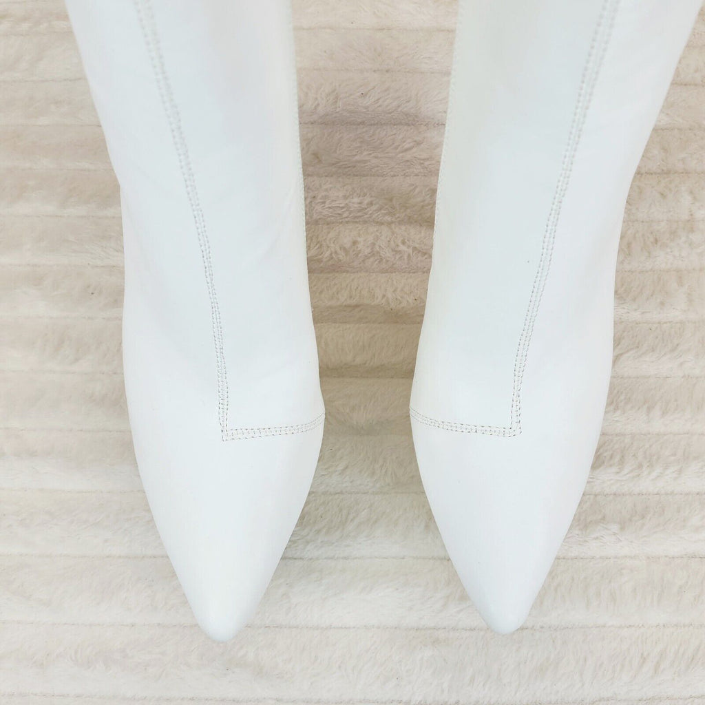 Kinder Pointy Toe Platform Stiletto Heel Ankle Boots Bright White Stretch - Totally Wicked Footwear