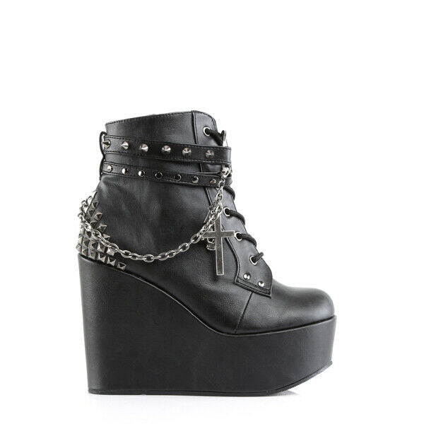 Poison 101 Charm Chain 5" Wedge Heel Goth Ankle Boots US Women Sizes 6-12 NY - Totally Wicked Footwear