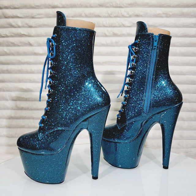 Adore 1020GP Teal Glitter Patent  7" High Heel Platform Ankle Boots NY - Totally Wicked Footwear