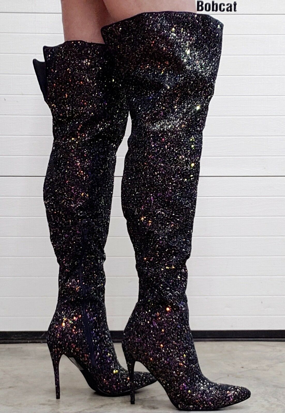 Courtly 3015 Black Multi Color Glitter Thigh High Boots 5" High Heel 6 - 14 - Totally Wicked Footwear