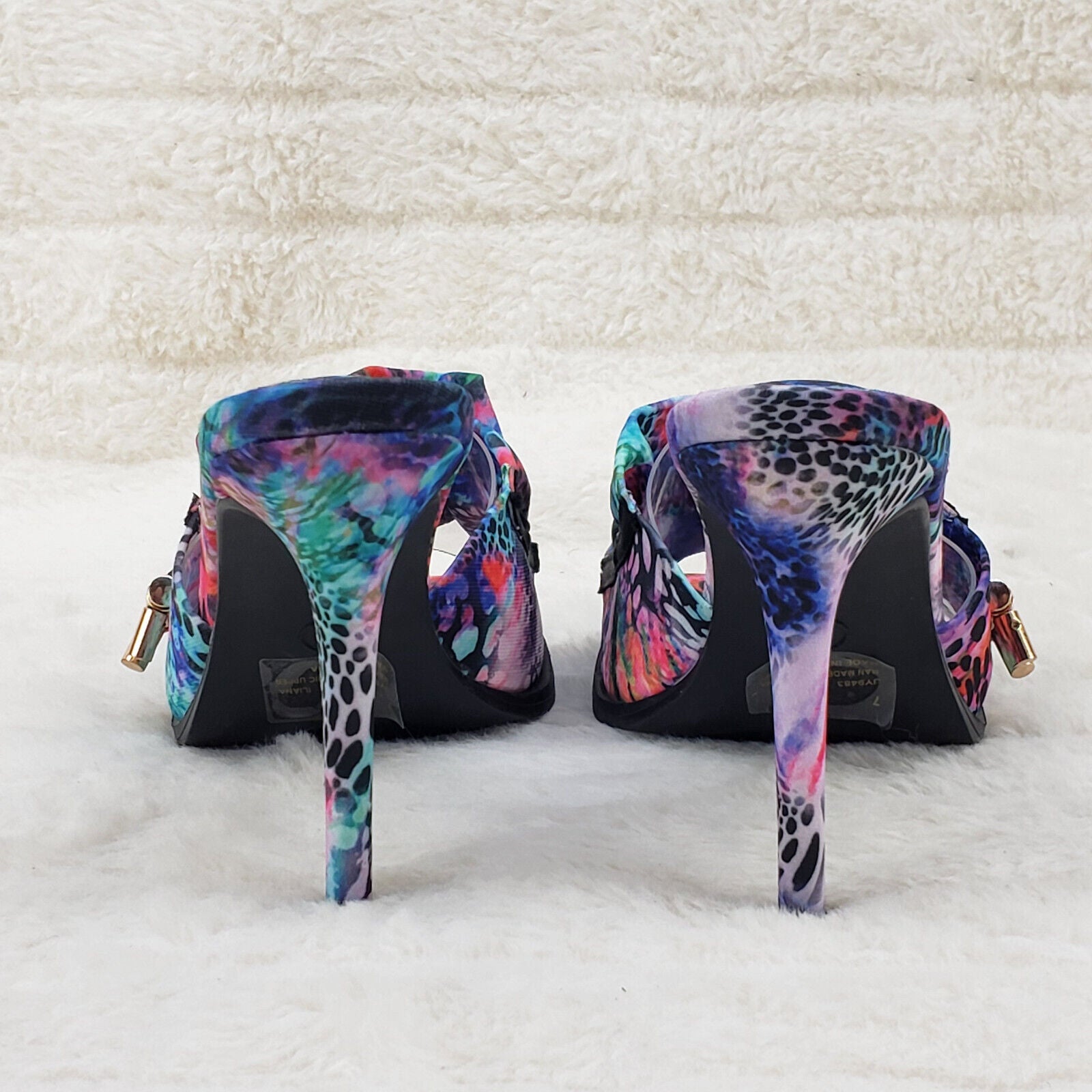 iliana Slip On Sqaure Open Toe High Heel Clogs Mules Slides Multi Color Print - Totally Wicked Footwear