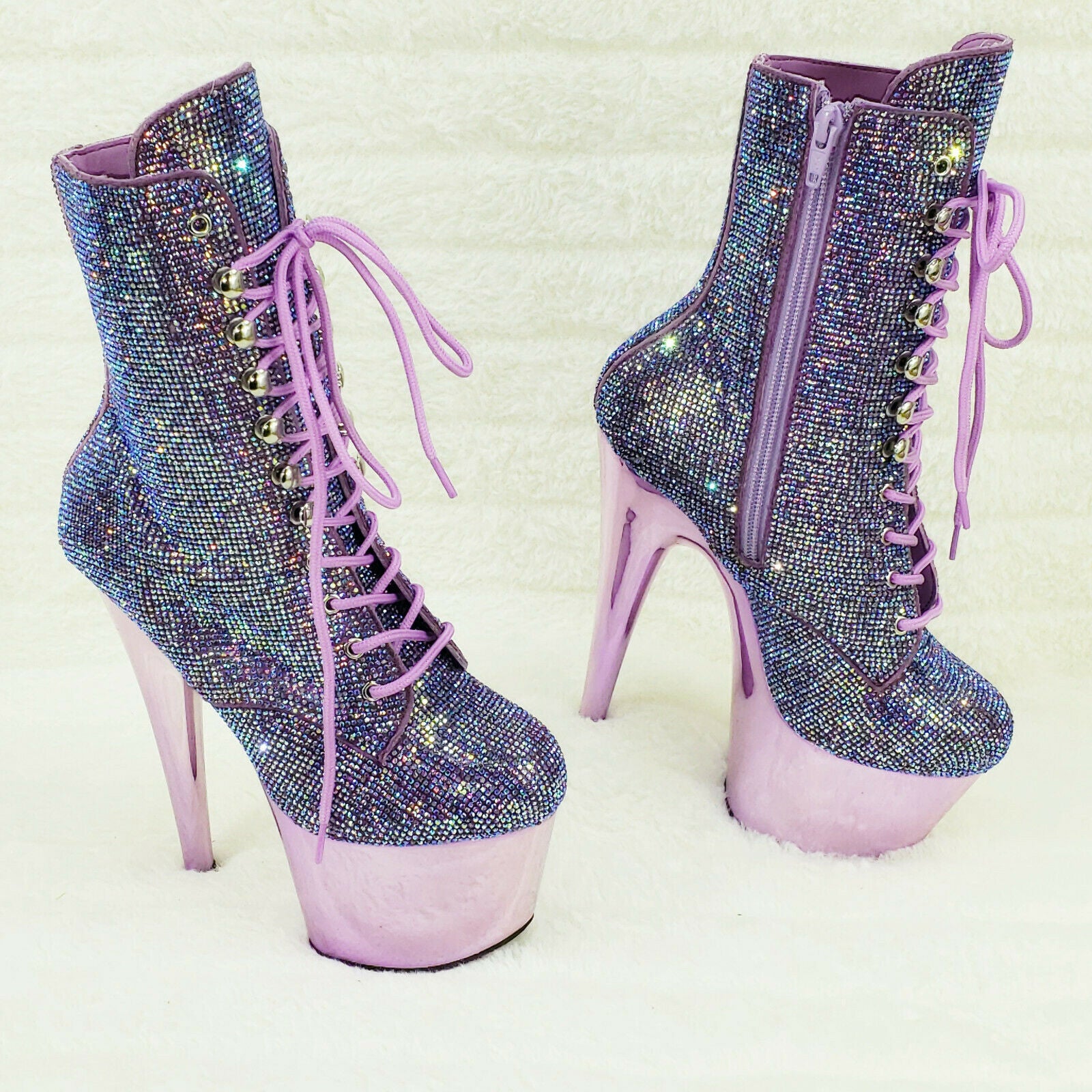 Adore 1020CHRS Lavender Purple Rhinestone 7" High Heel Platform Ankle Boots NY - Totally Wicked Footwear