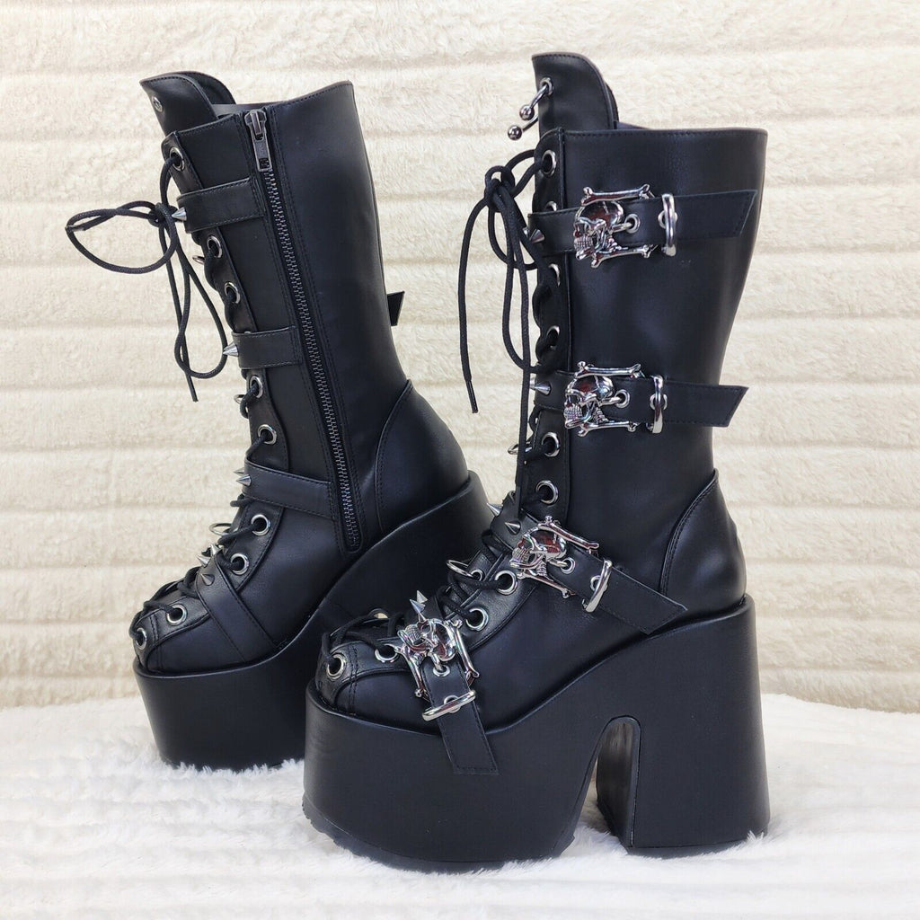 Demonia Camel 115 Stacked Black Matte Platform Goth Punk Calf Boot IN STOCK NY - Totally Wicked Footwear