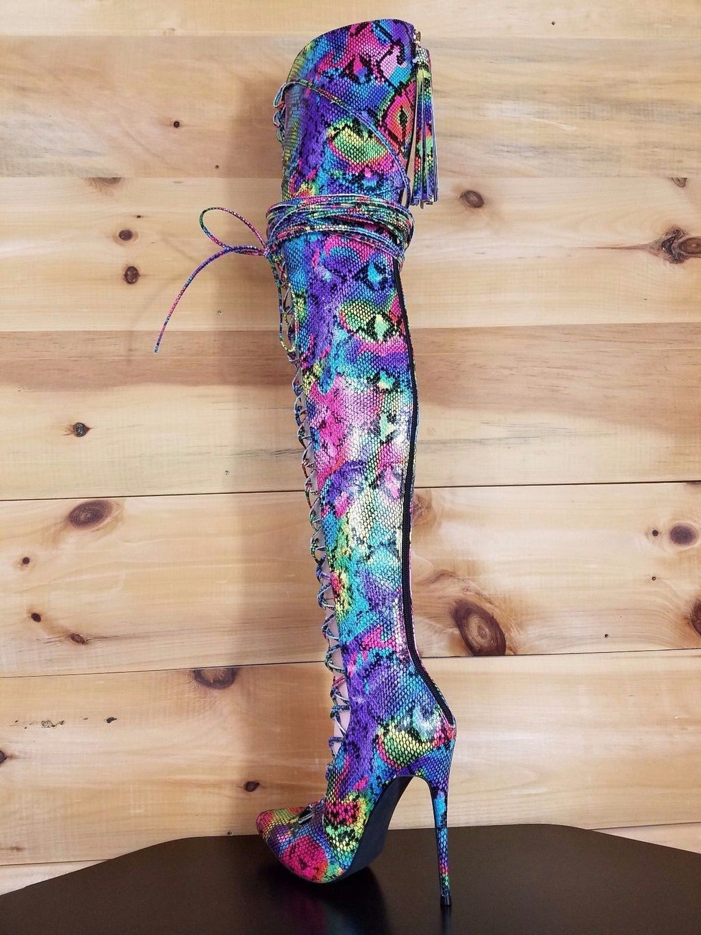 Nelly B Bernal Jayda Rainbow Snake Lace Up OTK Plus Size Boot 