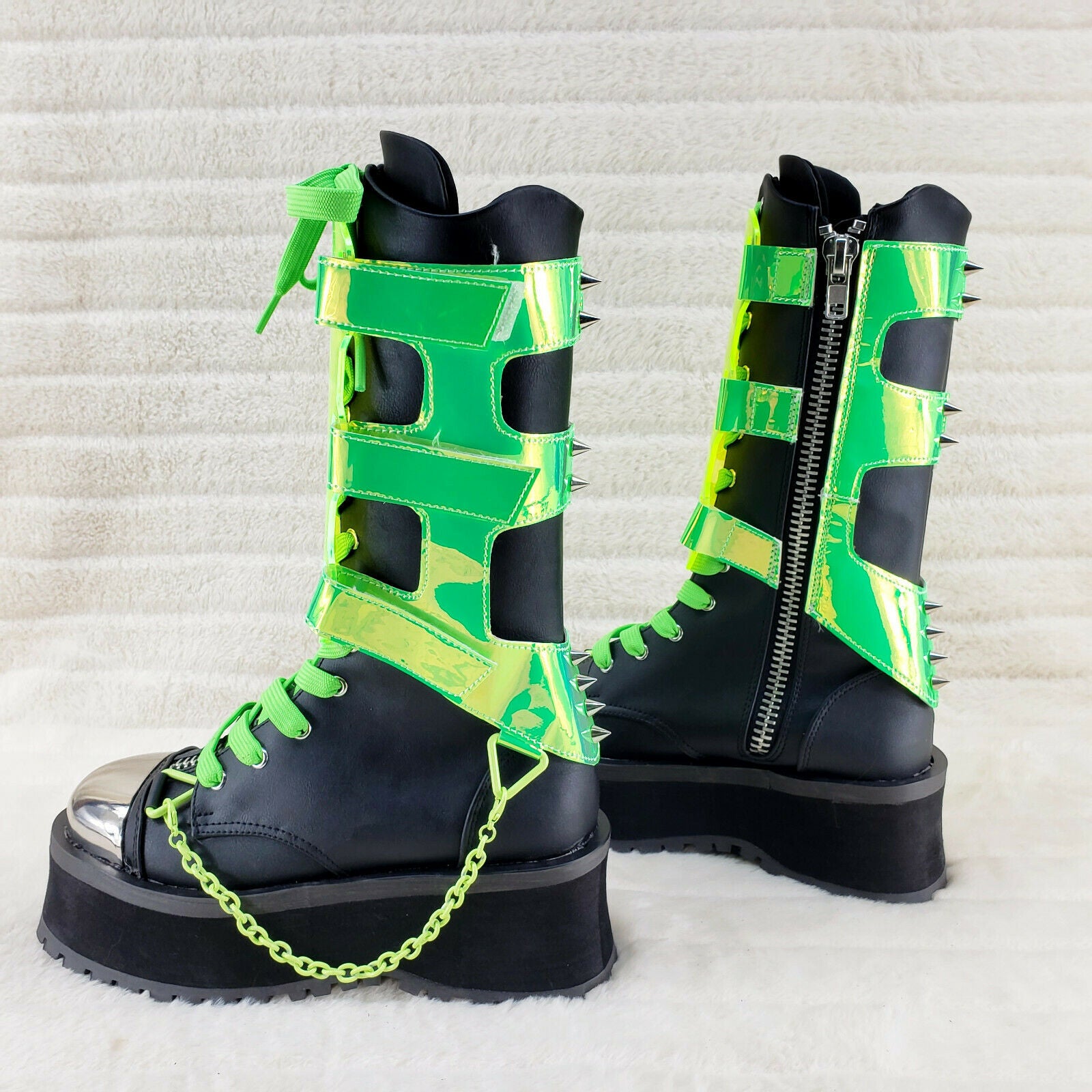 GraveDigger 255 Neon Green Shin Gaurd Mid Calf Boots Men Sizes NY IN HOUSE - Totally Wicked Footwear