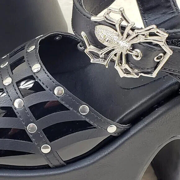 Demonia 17 Camel Stacked Black Spider Web Platform Sandals Goth Punk 6-12 NY - Totally Wicked Footwear