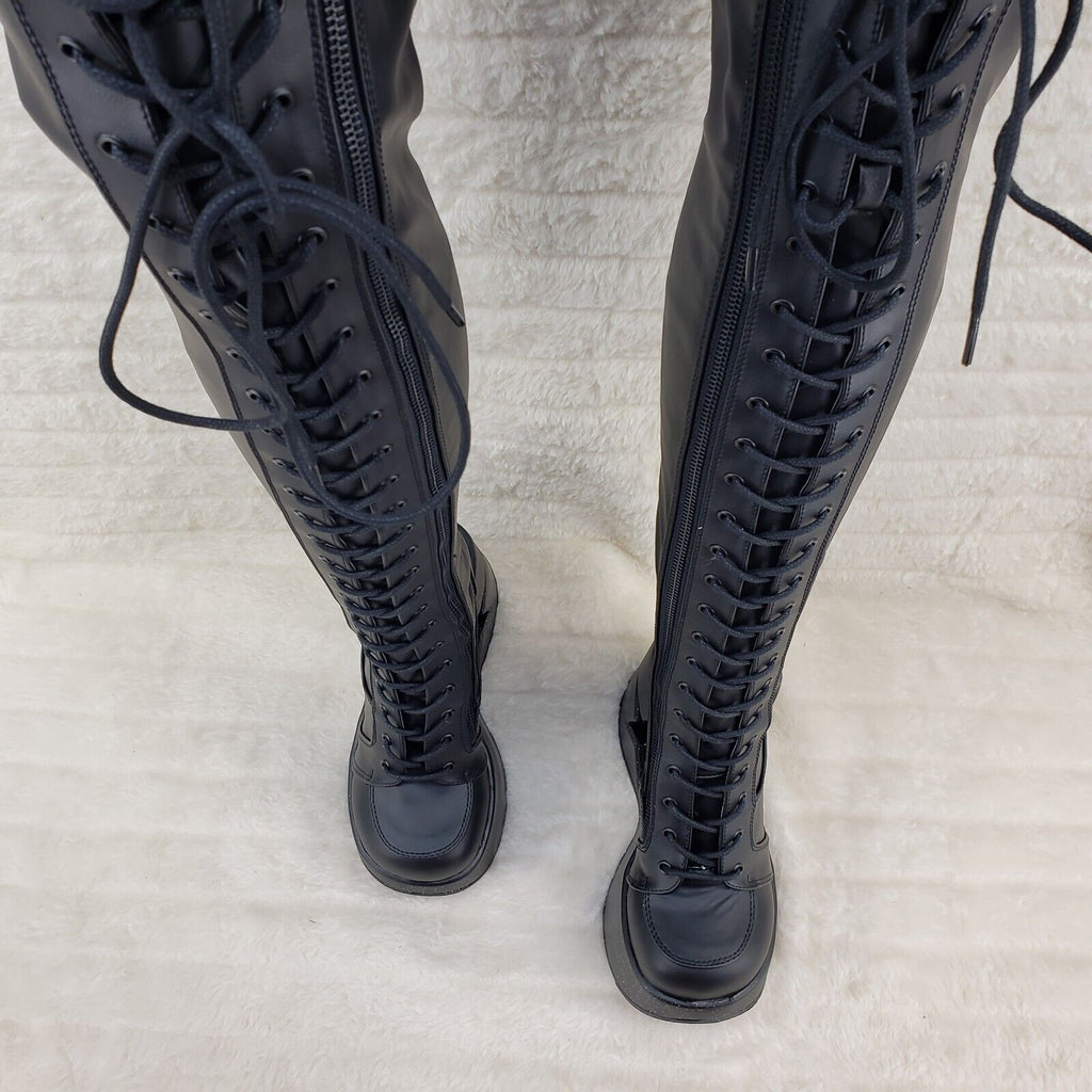 Dynamite 300 Platform 5" Star Heel Stretch Goth Punk Thigh Boots Black Matte NY - Totally Wicked Footwear
