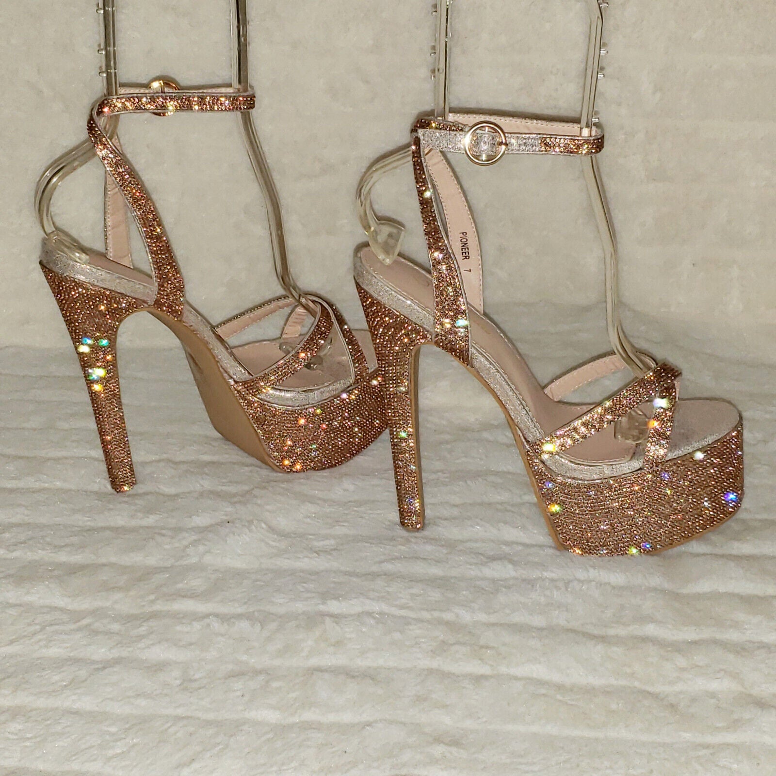 Bejeweled Pioneer Rose Gold Sparkling Rhinestone Platform 6.5" Heels Shoes - Totally Wicked Footwear