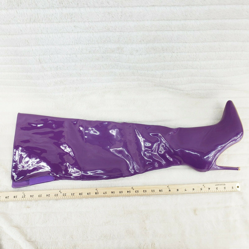 Bad Girlz Purple Patent Wide Top Thigh High Boots 4" Heels - Totally Wicked Footwear