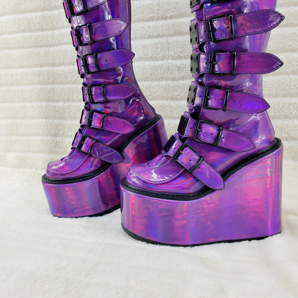 Swing 815 Purple hologram Goth Punk Knee Boot 5.5" Platform In House - Totally Wicked Footwear