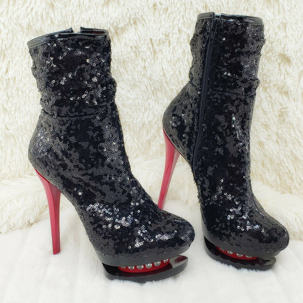 Blondie 1009 Black Sequin  Red High Heel Platform Slouch Ankle Boots NY - Totally Wicked Footwear