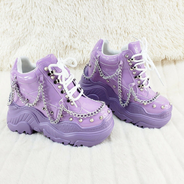 Wang Lilac Purple Platform Chain Sneaker Hidden Wedge Fashion Streetwear Kicks - Totally Wicked Footwear
