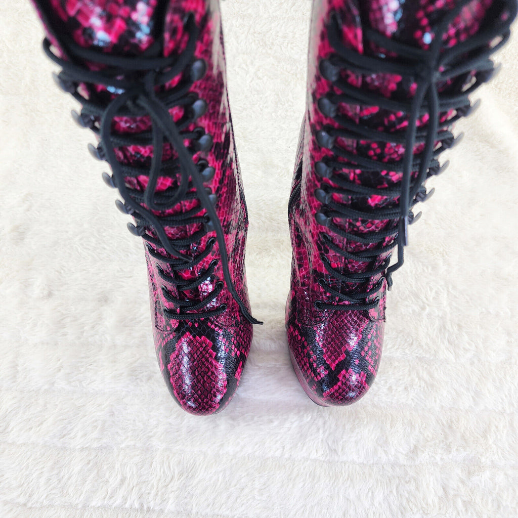 Adore 1020 Hot Pink Snake Print 7" High Heel Platform Ankle Boots NY - Totally Wicked Footwear