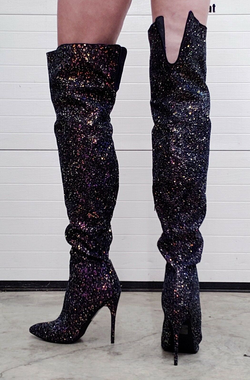 Courtly 3015 Black Multi Color Glitter Thigh High Boots 5" High Heel 6 - 14 - Totally Wicked Footwear