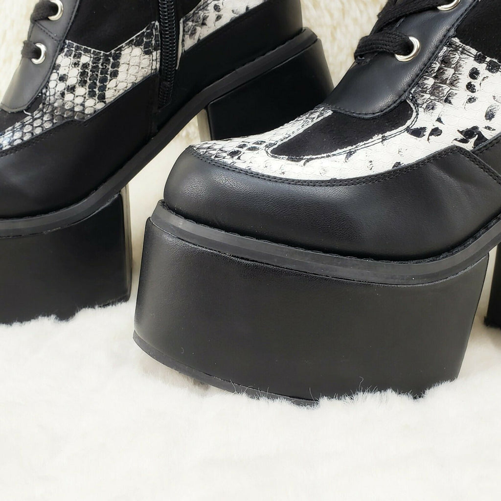 Womens lady Shoes Lace Up Chunky Heel Platform Punk Goth Creeper