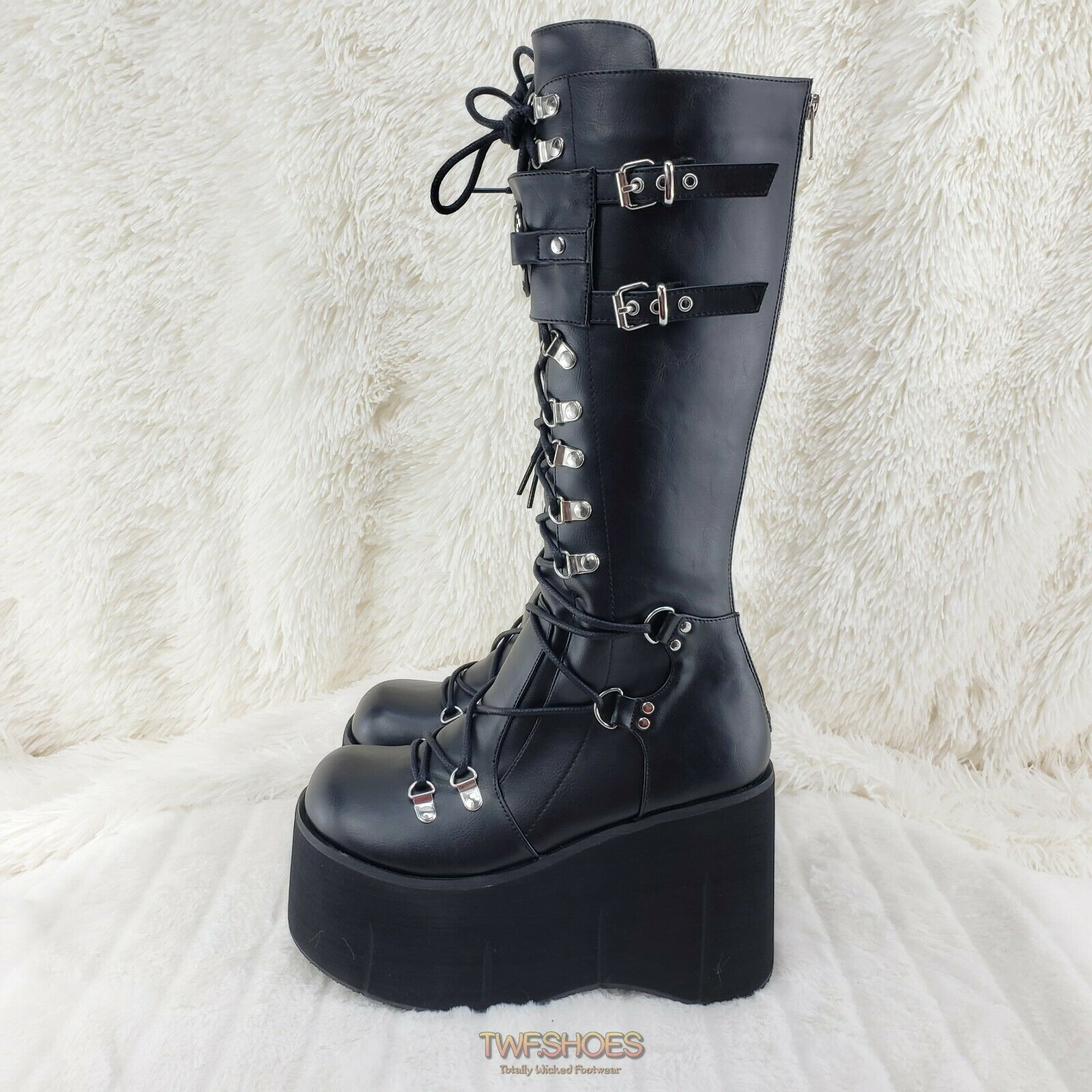 Kera 200 Black Shin Shield Knee Boot 4.5" Platform Goth Punk Rock Size 6-11 NY - Totally Wicked Footwear