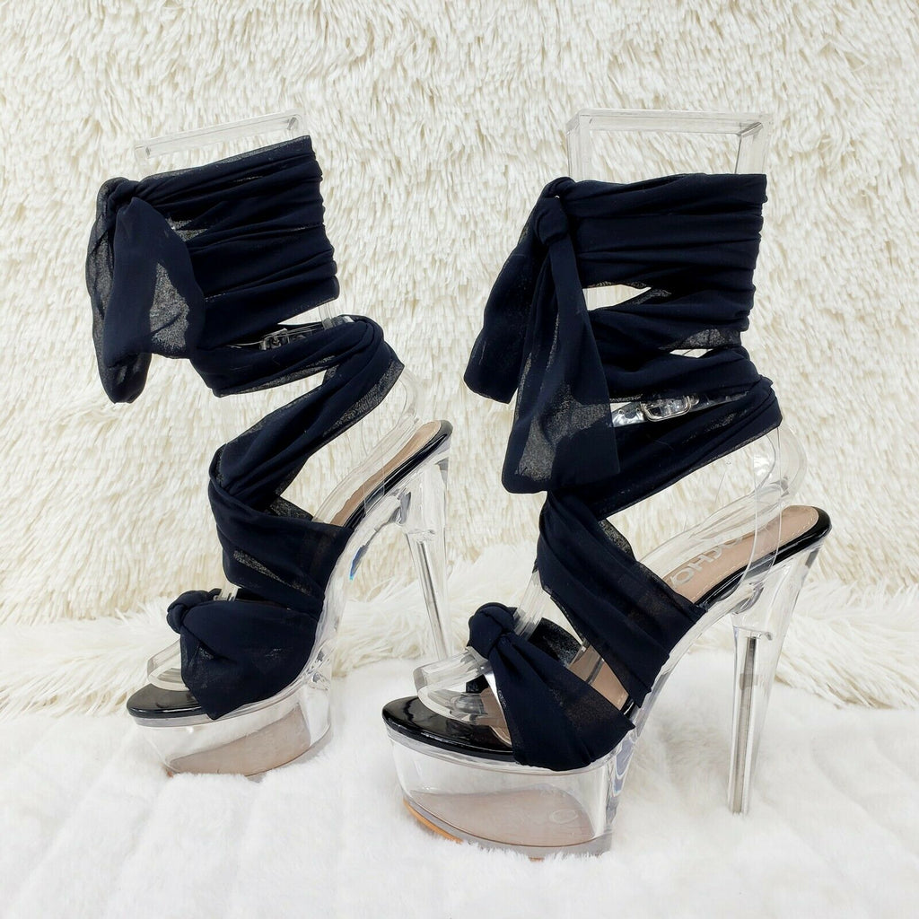 Black Scarf Wrap Clear Platform Shoes Sandals 6" High Heel Sandals Shoes - Totally Wicked Footwear