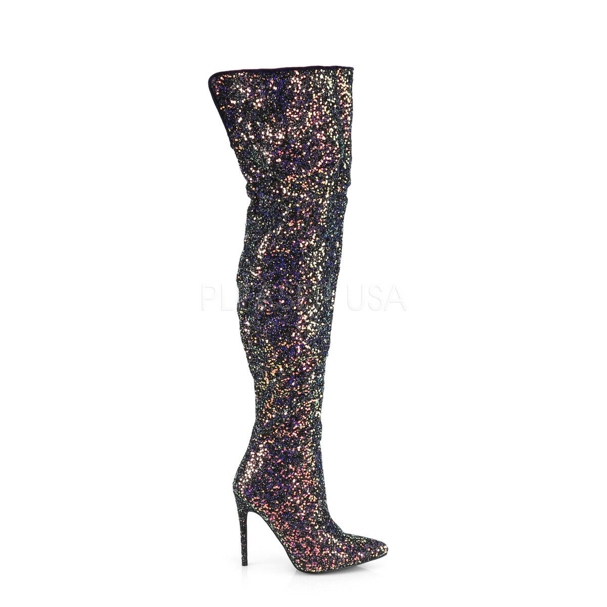Courtly 3015 Black Multi Color Glitter Thigh High Boots 5" High Heel 6 - 14 - Totally Wicked Footwear
