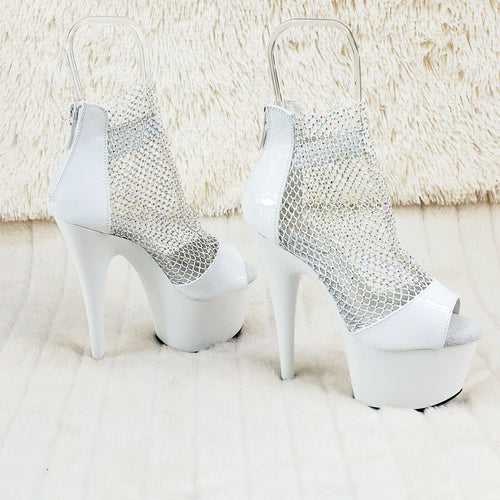 Adore 765RM White Patent Rhinestone Mesh Platform Sandals 7" High Heel Shoes NY - Totally Wicked Footwear