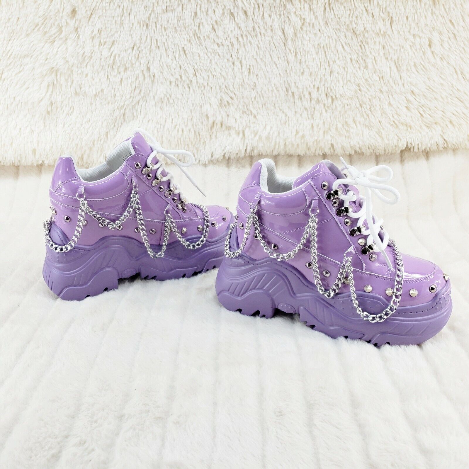 Wang Lilac Purple Platform Chain Sneaker Hidden Wedge Fashion Streetwear Kicks - Totally Wicked Footwear