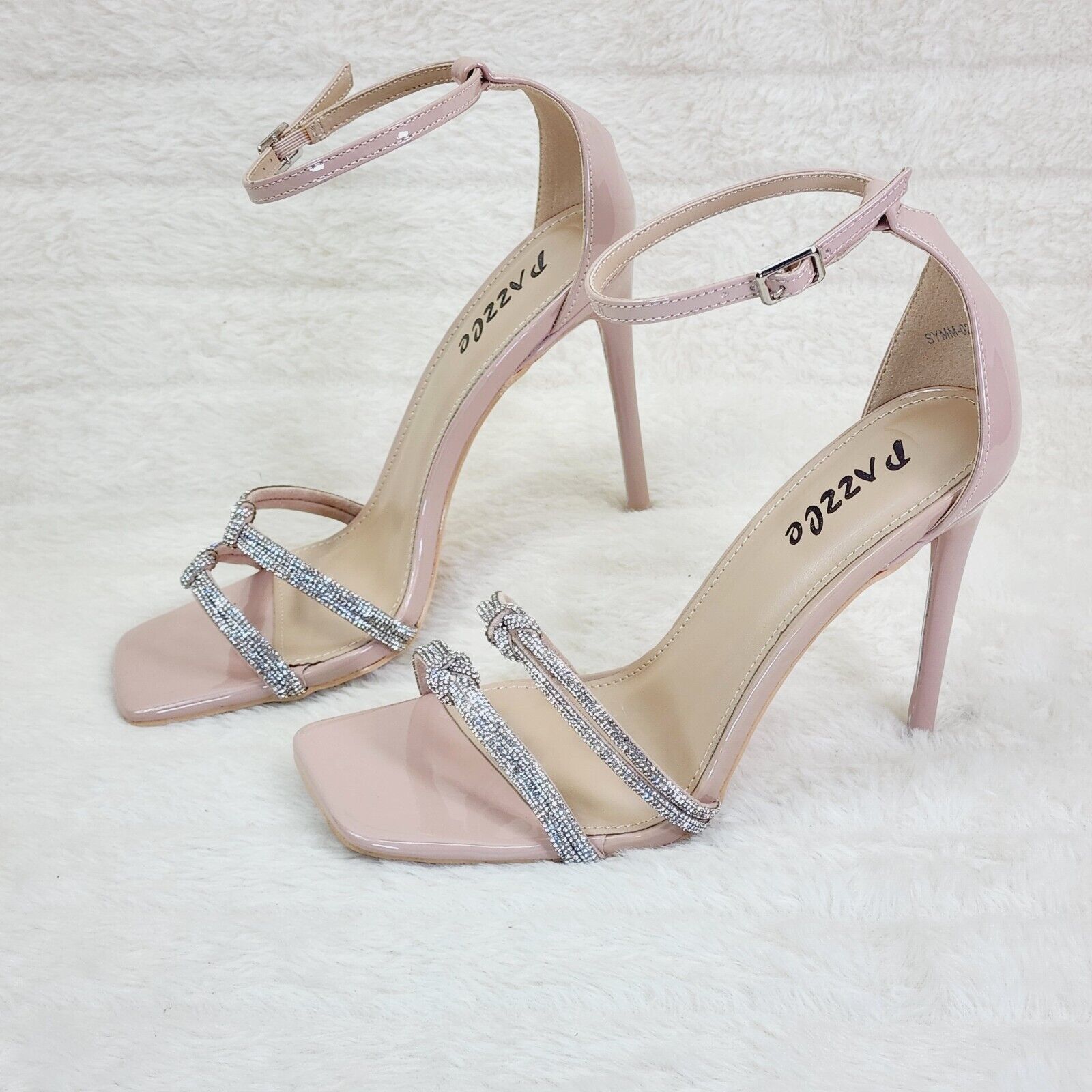 Symm Nude Patent Rhinestone Strap High Heel Stiletto Shoes - Totally Wicked Footwear
