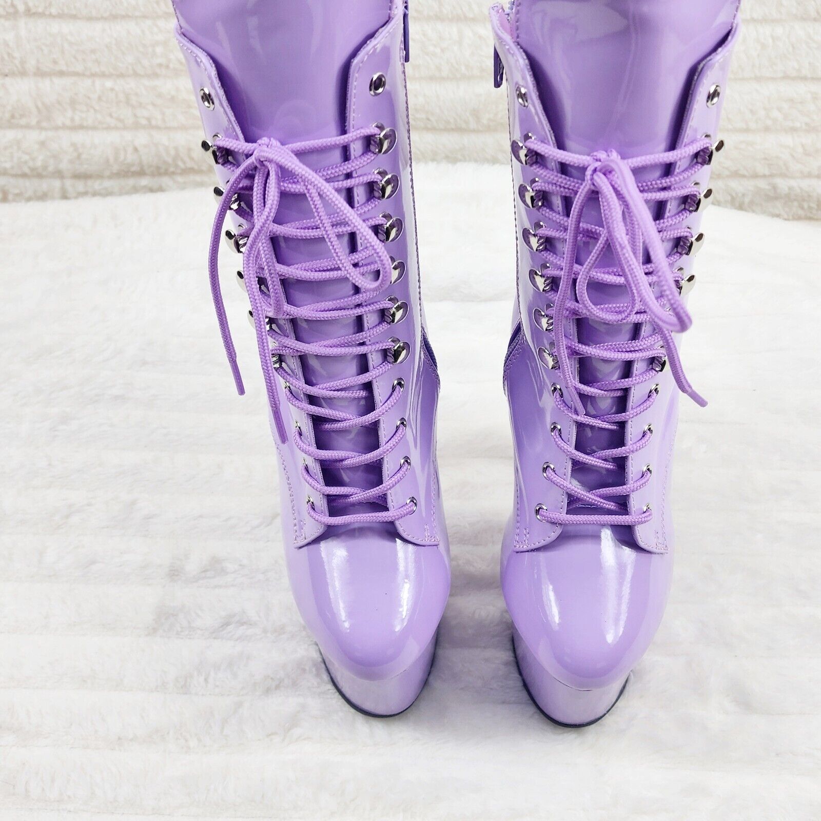 Adore 1020 Lavender Lilac Purple Patent  7" High Heel Platform Ankle Boots NY - Totally Wicked Footwear