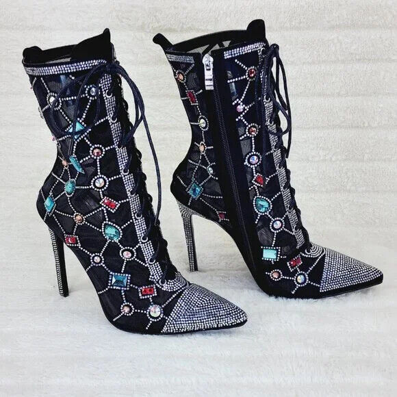 Diamond Envy Mesh Lace up High Heel Azalea Wang Ankle Boots - Totally Wicked Footwear