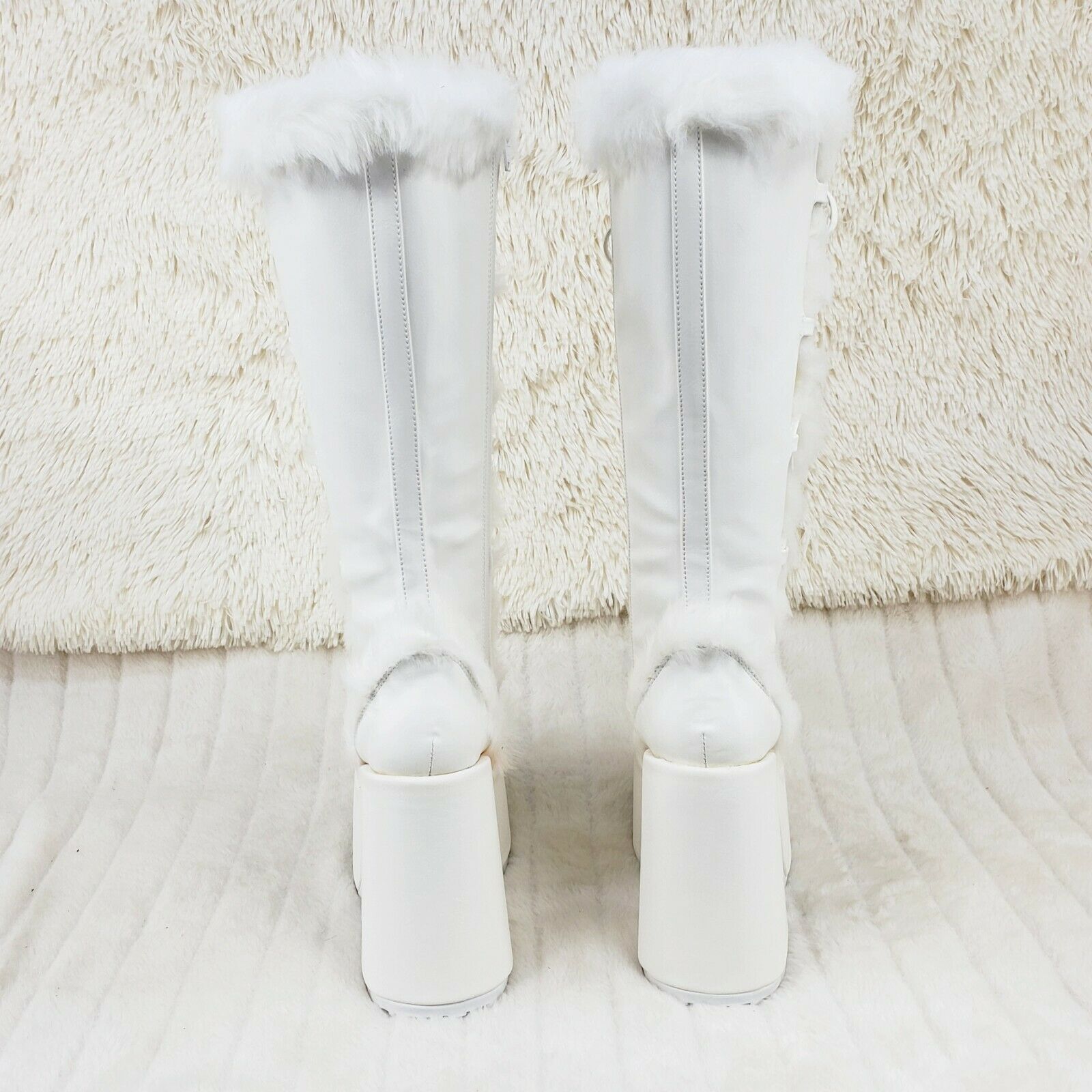 Demonia 311 Camel Stacked White Mammoth Platform Goth Punk Knee Boots NY Restock - Totally Wicked Footwear