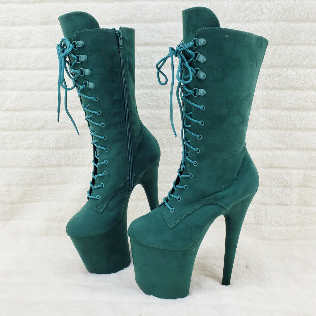 Flamingo 1050FS Emerald Green V-Suede 8" Heel Platform Mid Calf Boots US 6-12 NY - Totally Wicked Footwear