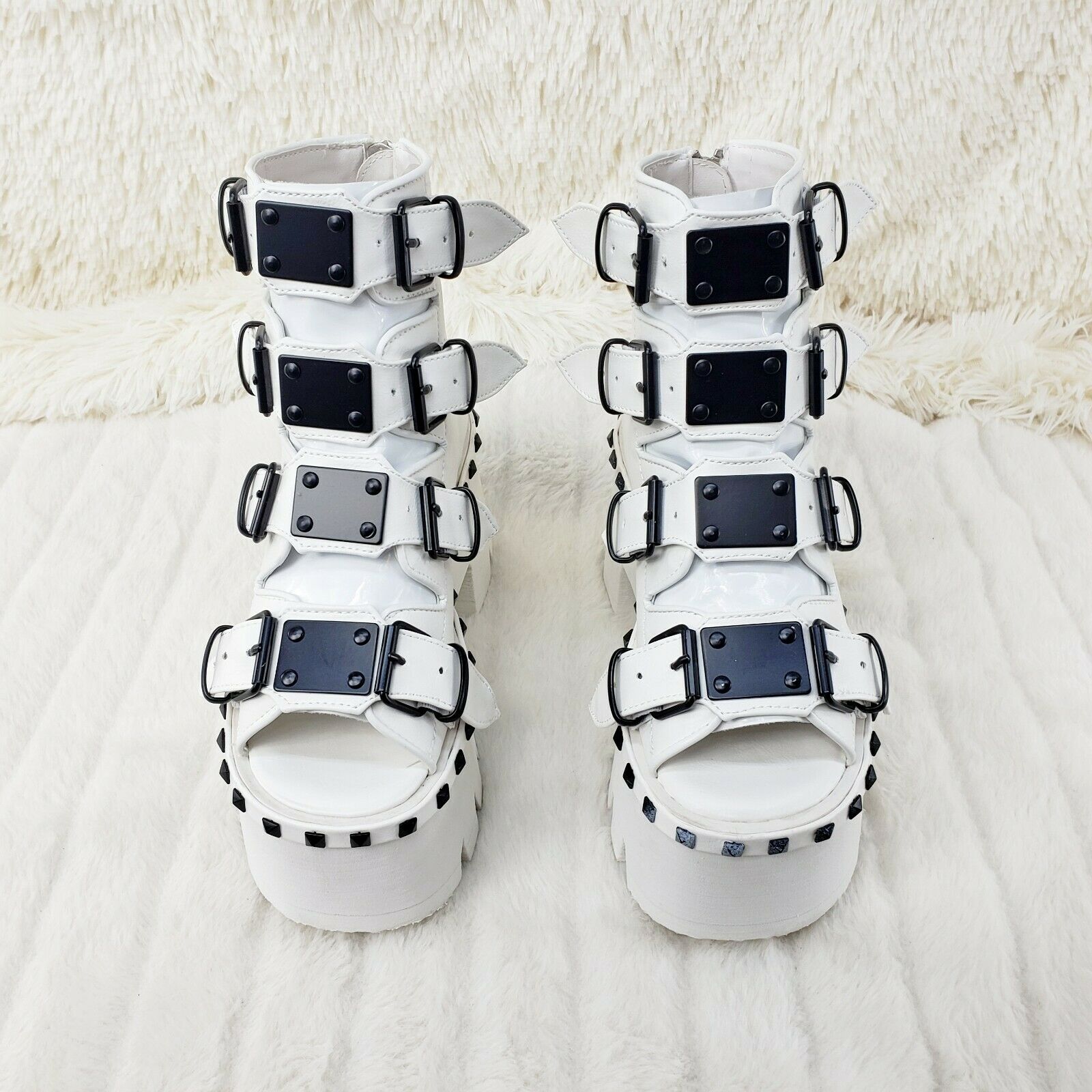 Demonia Ashes 70 White 3.5" Platform Heel Goth Punk Sandal Boots NY - Totally Wicked Footwear