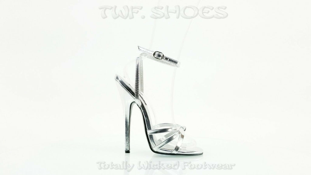 Domina 108 Silver High 6" Spike Heels Ankle Strap Stiletto Shoes NY - Totally Wicked Footwear