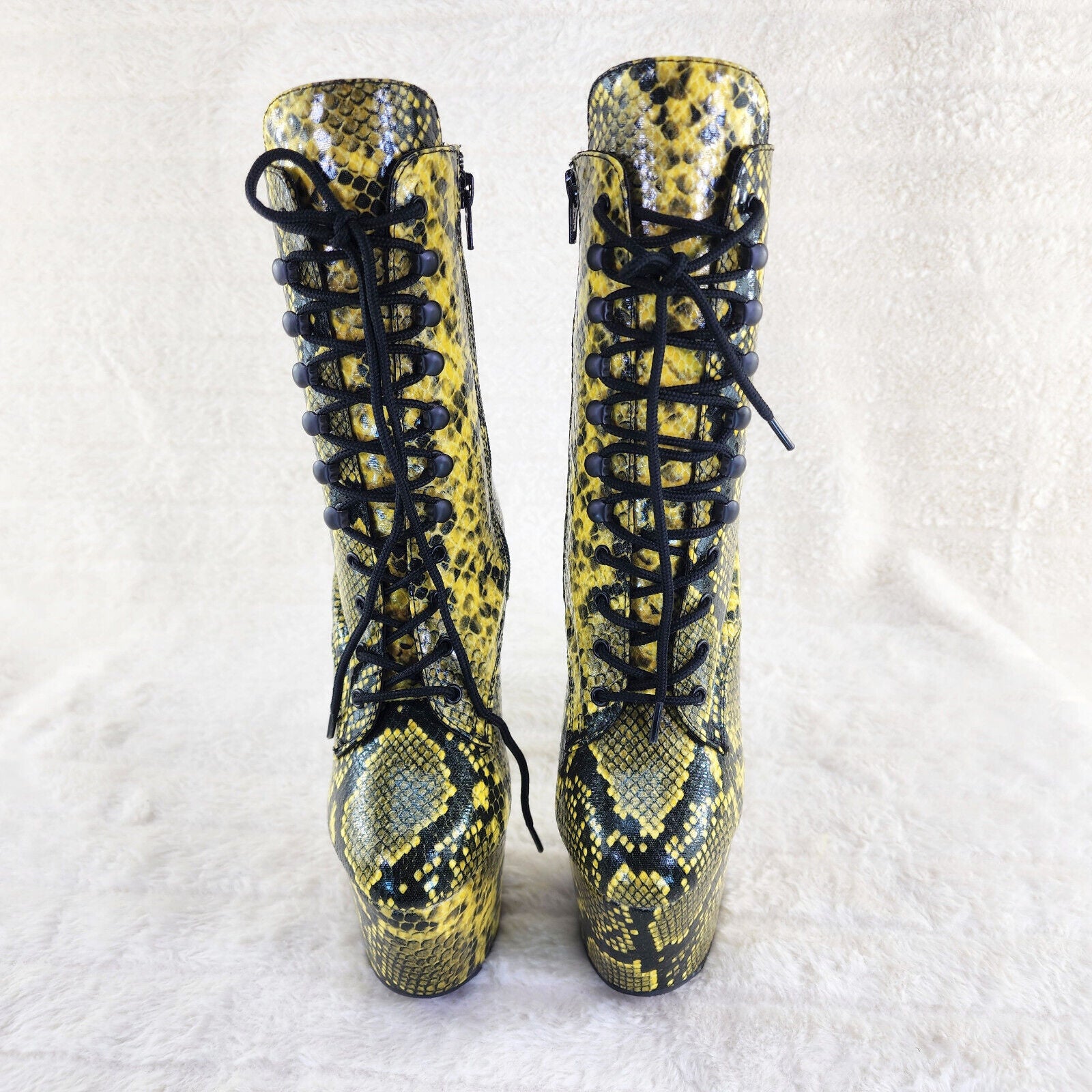 Adore 1020 Yellow Snake Print 7" High Heel Platform Ankle Boots NY - Totally Wicked Footwear