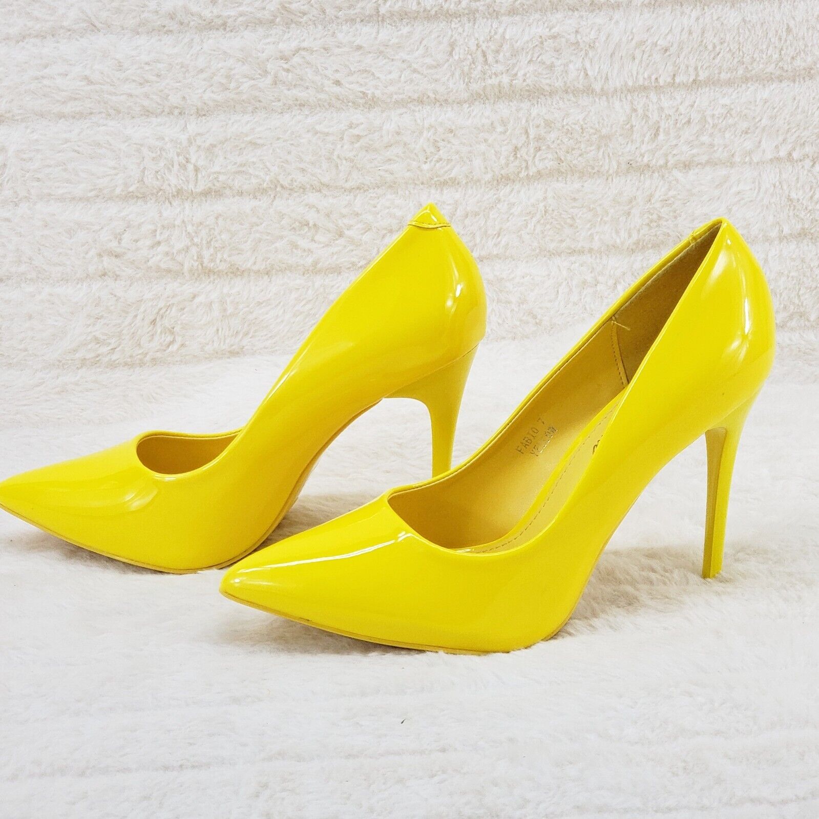 Fabio Yellow Patent High Heel Shoes Pointy Toe Pump 7-11 - Totally Wicked Footwear