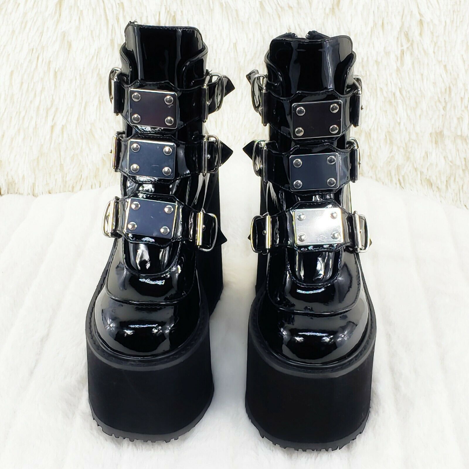 Swing 105 Black Patent Multiple Buckle Ankle Boot 5.5" Platform NY - Totally Wicked Footwear