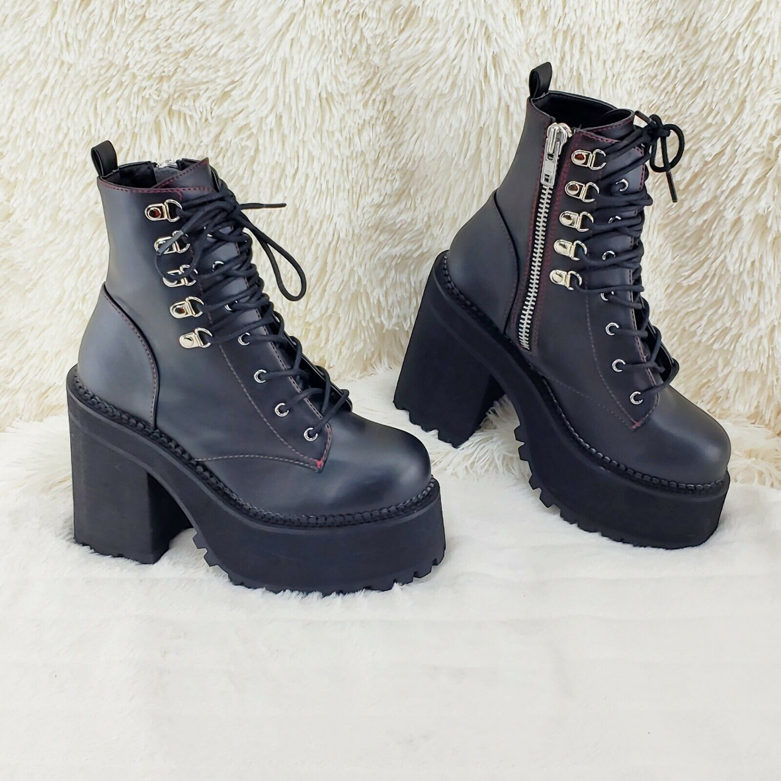 Assault 100 Gothic Punk Heel Cleat Platform Red Stitch Ankle Boot NY - Totally Wicked Footwear